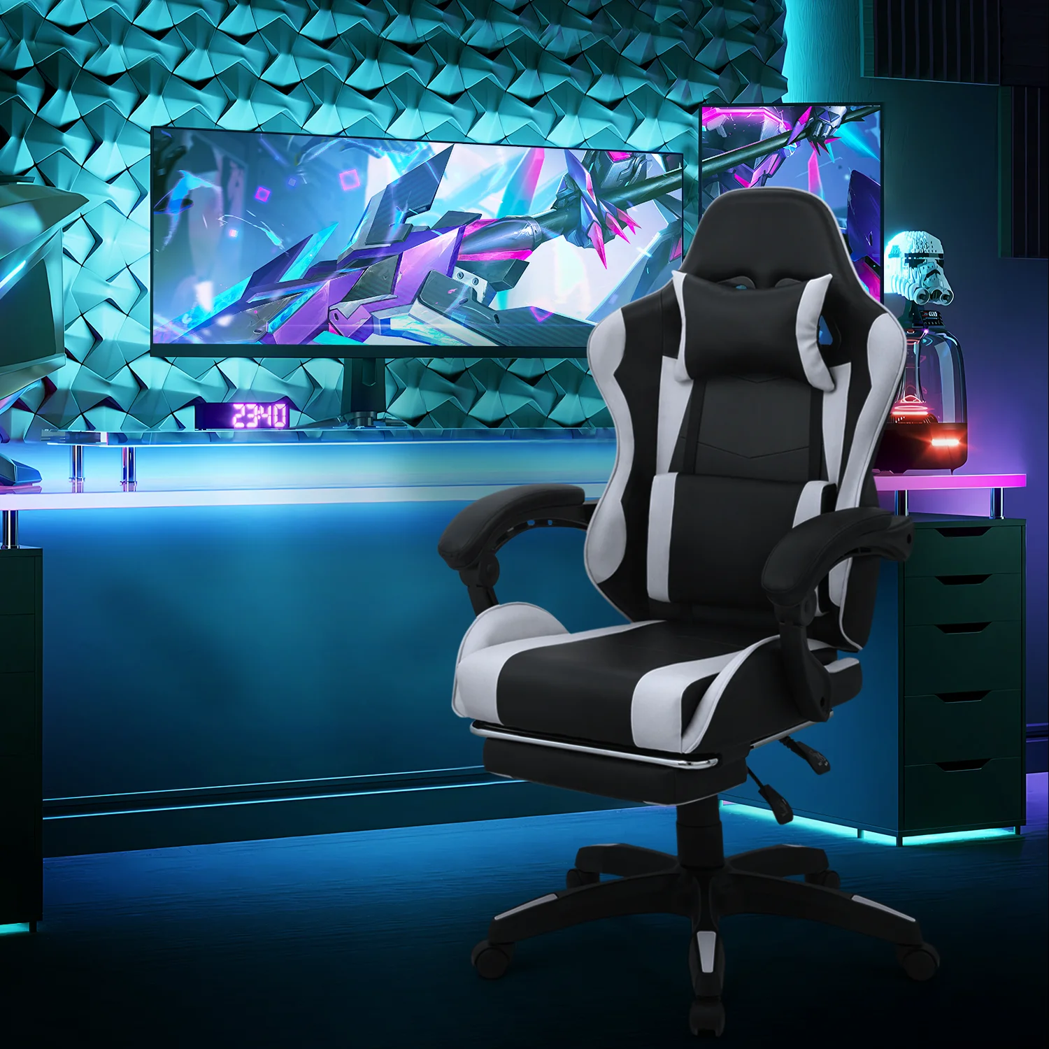 Magshion Adjustable Gaming Chair, Ergonomic PC Computer Seat with Headrest and Lumbar Support for Adults Teens Desk Chair, Black