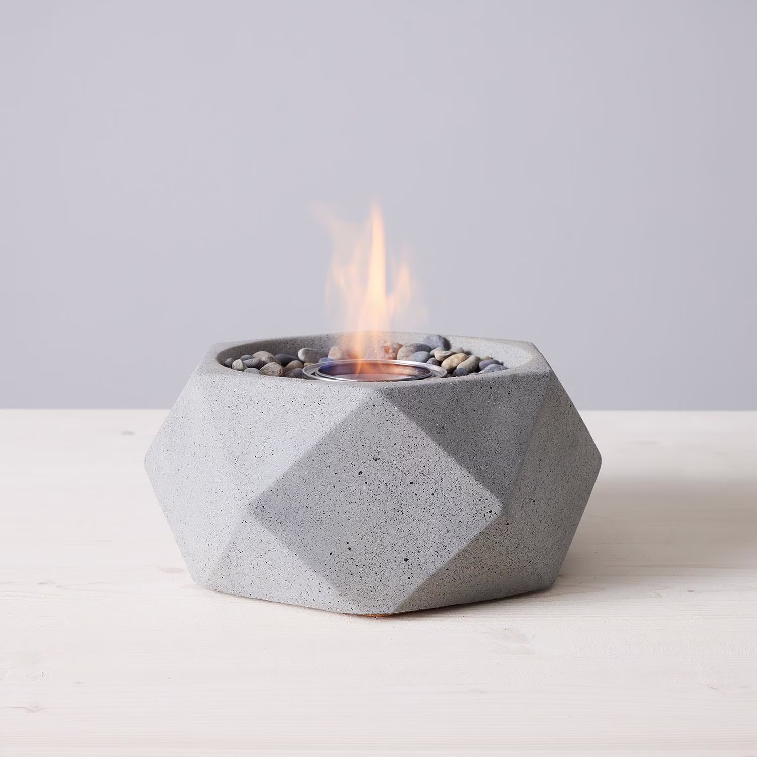 TerraFlame Basin Table Top Fire Bowl Gel Fuel - Stone Cast - White
