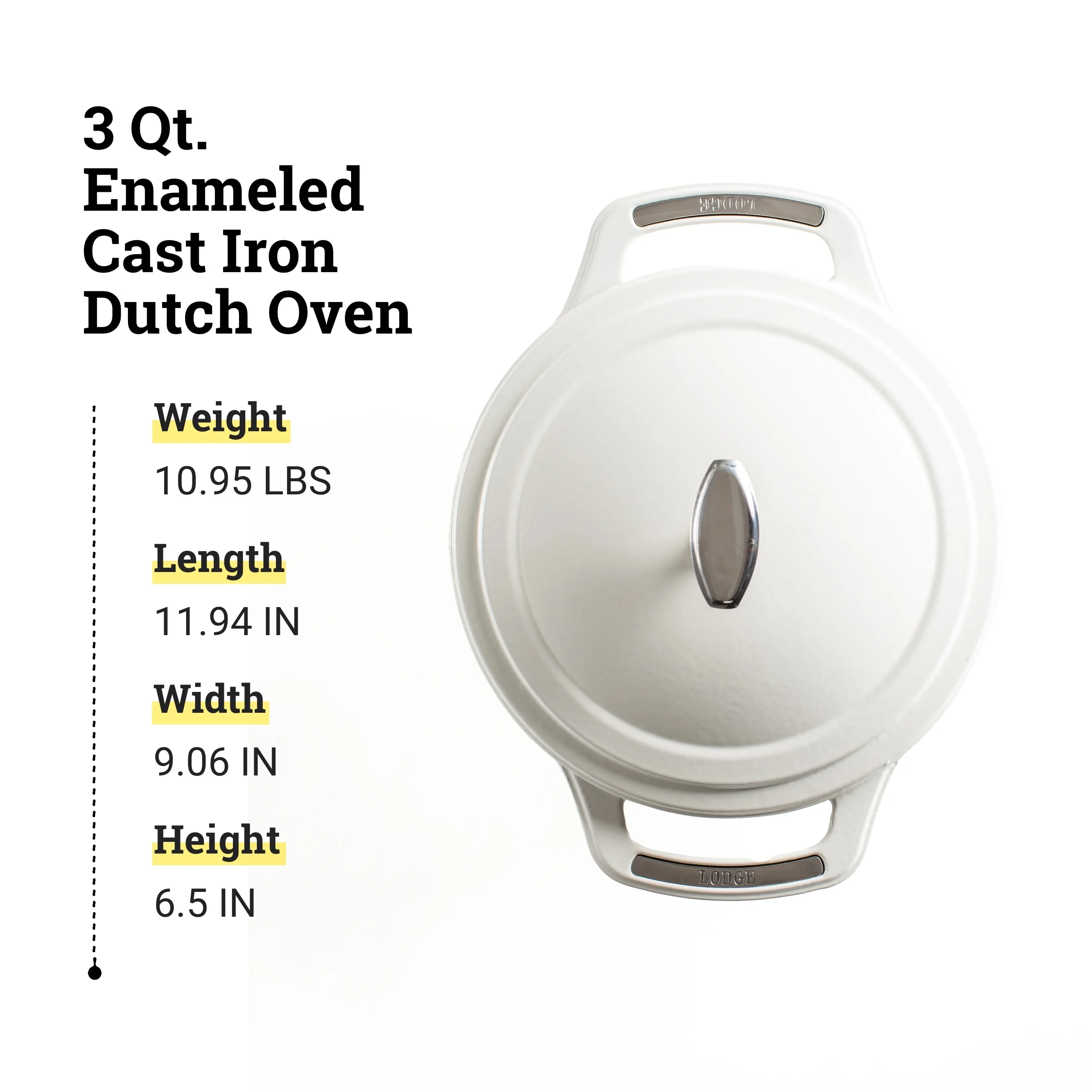 Lodge USA Enamel Dutch Oven 3 qt., White