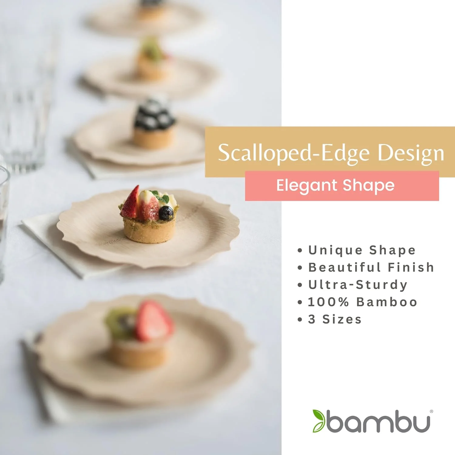 Bambu Pack of 100-9 Inch Fancy 100% Bamboo Plates �C Premium Disposable Dinnerware | Elegant, Biodegradable Veneerware Natural Tableware for Weddings, Parties, Entertaining & Special Occasions