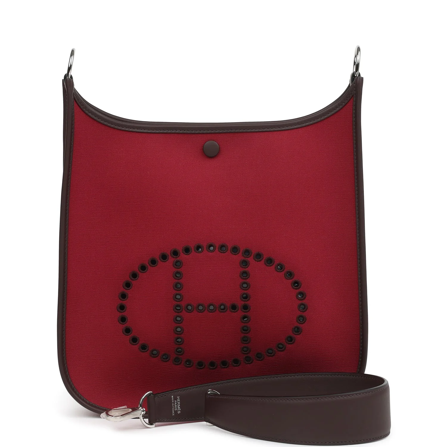 Hermes Neo Evelyne PM Rubis Officier Canvas and Rouge Sellier Swift Palladium Hardware