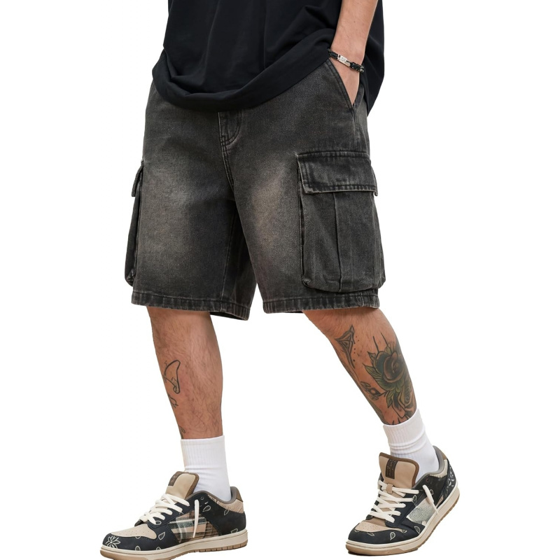 Men's Baggy Jean Shorts, Loose Fit Vintage Wide Leg Jorts