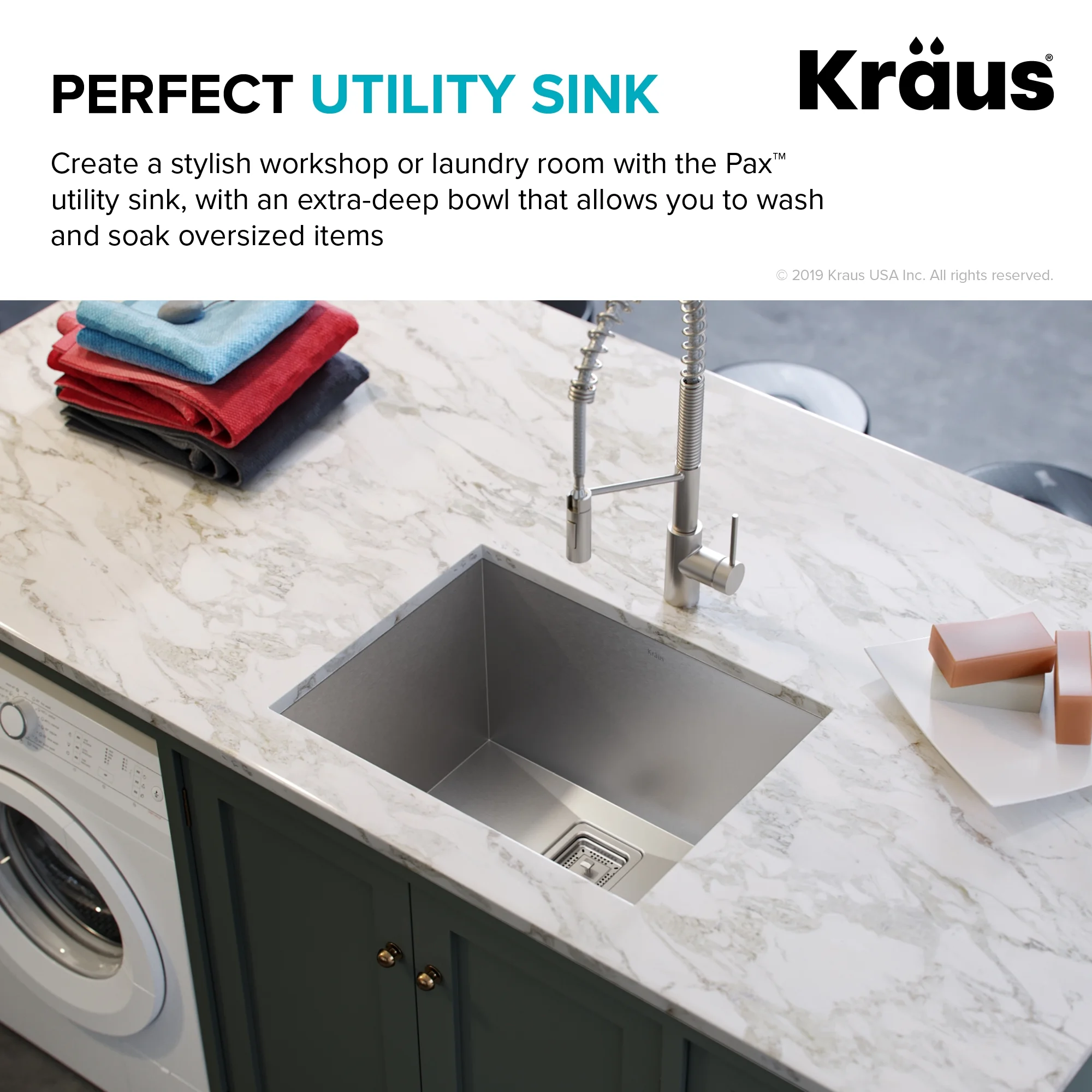 KRAUS Pax Zero-Radius 24-inch 18 Gauge Undermount Single Bowl Stainless Steel Laundry and Utility Sink
