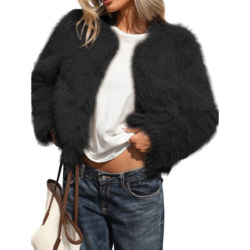 Women's Fluffy Faux Fur Cropped Coat