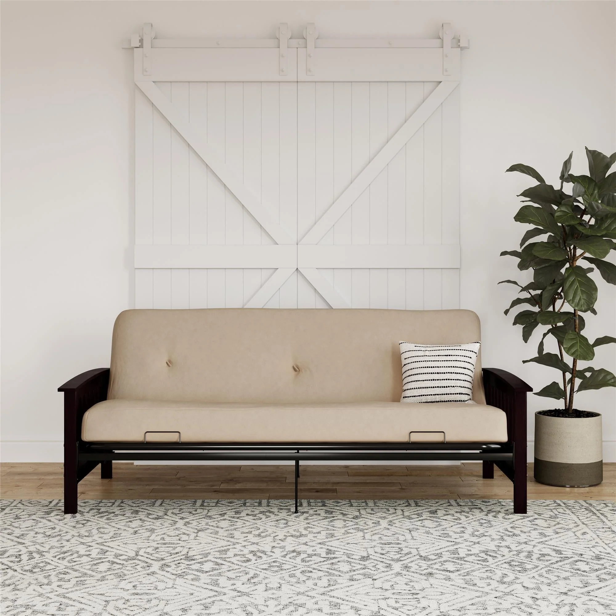 DHP Darrien Full Size Espresso Wood Arm Futon Frame with 6