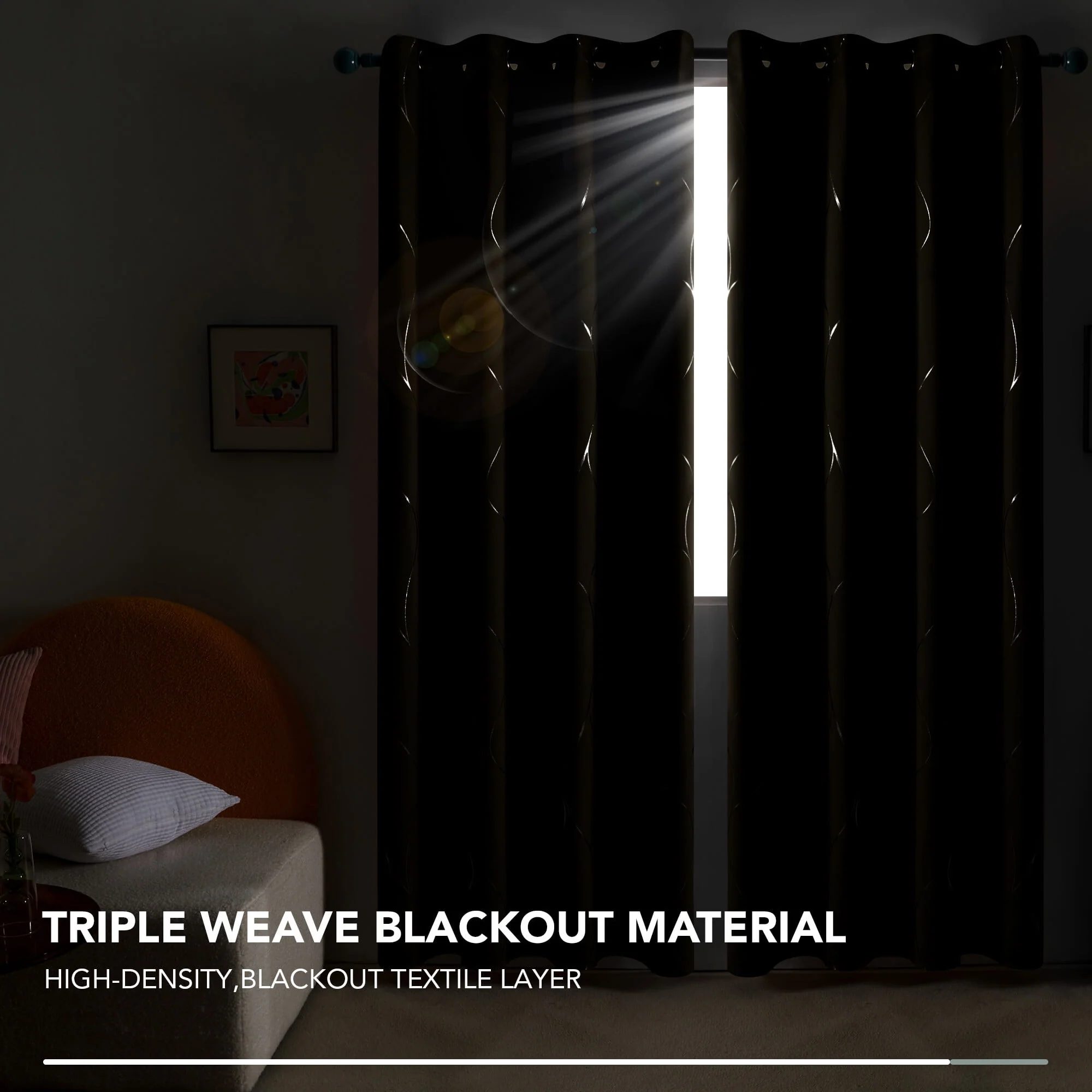 Deconovo Silver Wave Foil Print Blackout Curtains Grommet Light Blocking Curtain Room Darkening Noise Reducing WindoWDraperies 52Wx 84L inch Set of 2 Panels Khaki