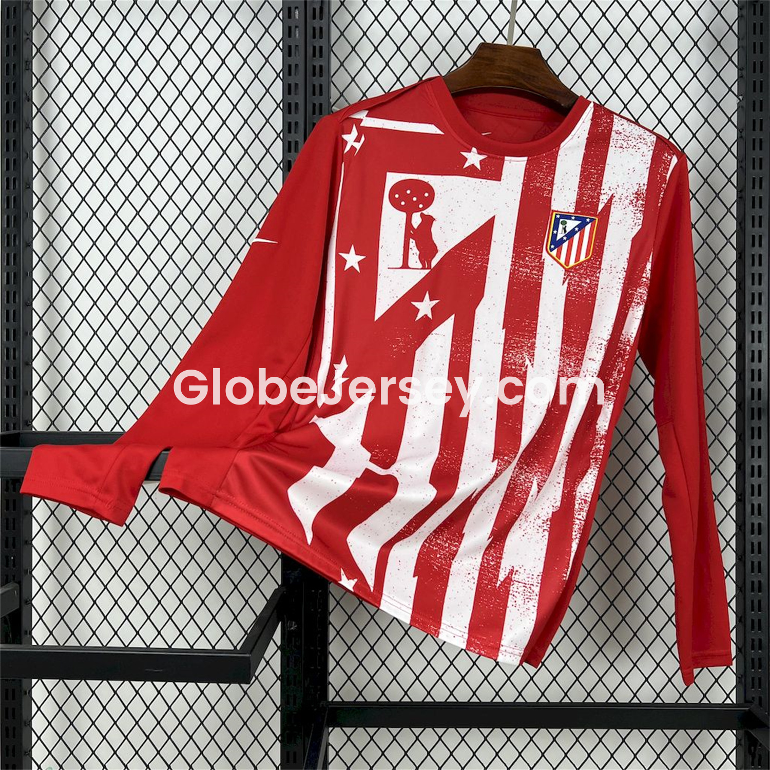 Atletico Madrid 25-26 Red White Stripes Pre-Match Training Long Sleeves Jersey - Fans Version