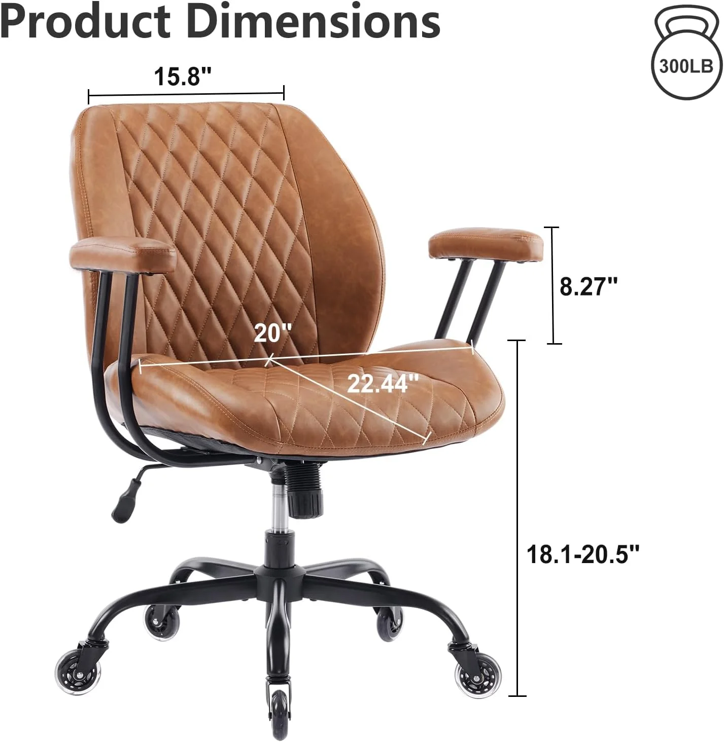 QW Home Office Desk Chair Office Rubber Casters Ergonomic Computer Chair with Lumbar Support Adjustable Height Rolling Swivel Executive Task Armrests Chair??? Brown Leather