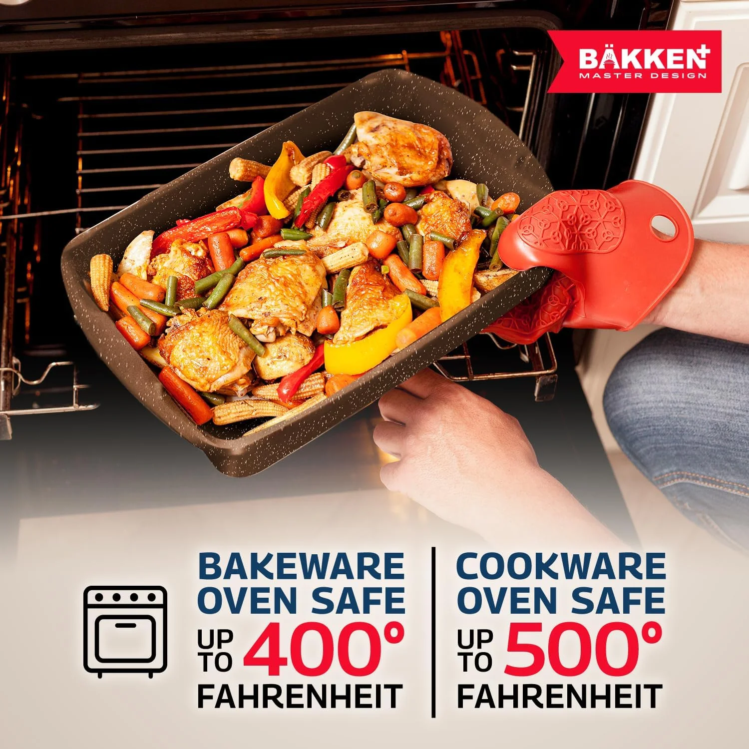 Bakken Master 38 Piece Granite Cookware and Bakeware Set �C Nonstick Granite Coating, Pots and Pans with Detachable Handles and Tempered Glass Lids, 6-piece Bakeware set, 12-piece Mixing Bowls,Brown