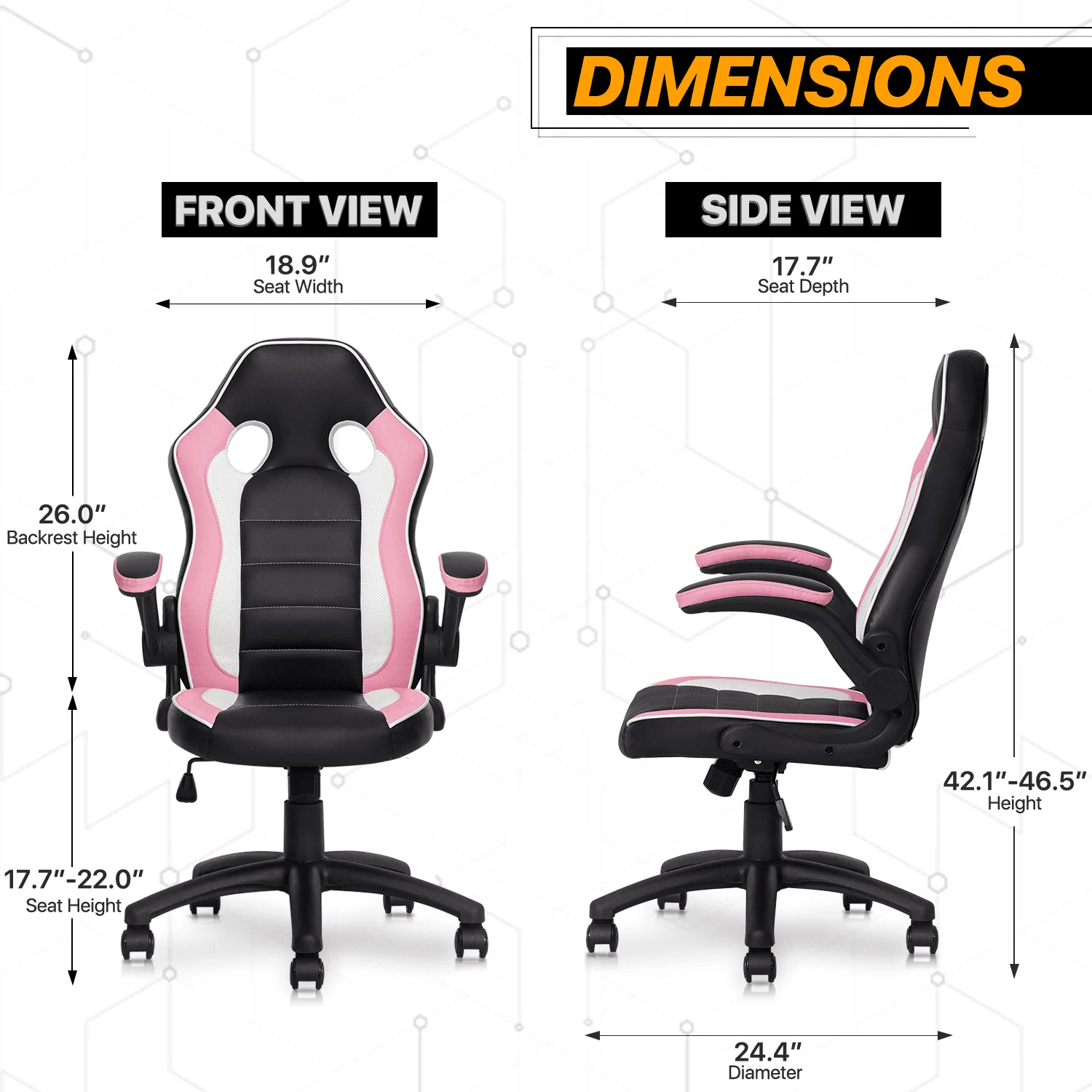 MoNiBloom PU Leather Computer Gaming Chair, with Flip-Up Arms Working Desk Office Seat, Black/Pink