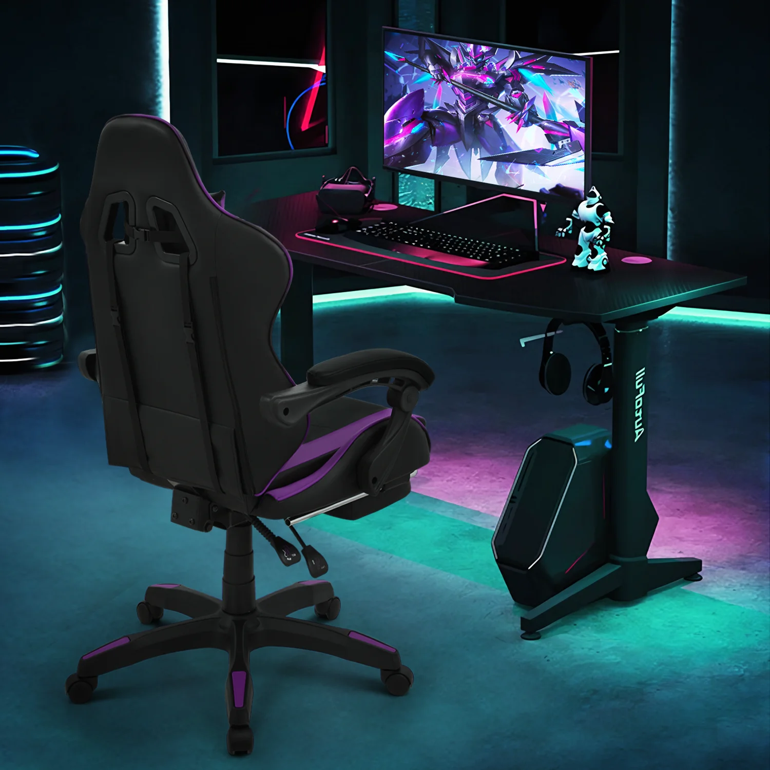 Magshion Adjustable Gaming Chair, Ergonomic PC Computer Seat with Headrest and Lumbar Support for Adults Teens Desk Chair, Black