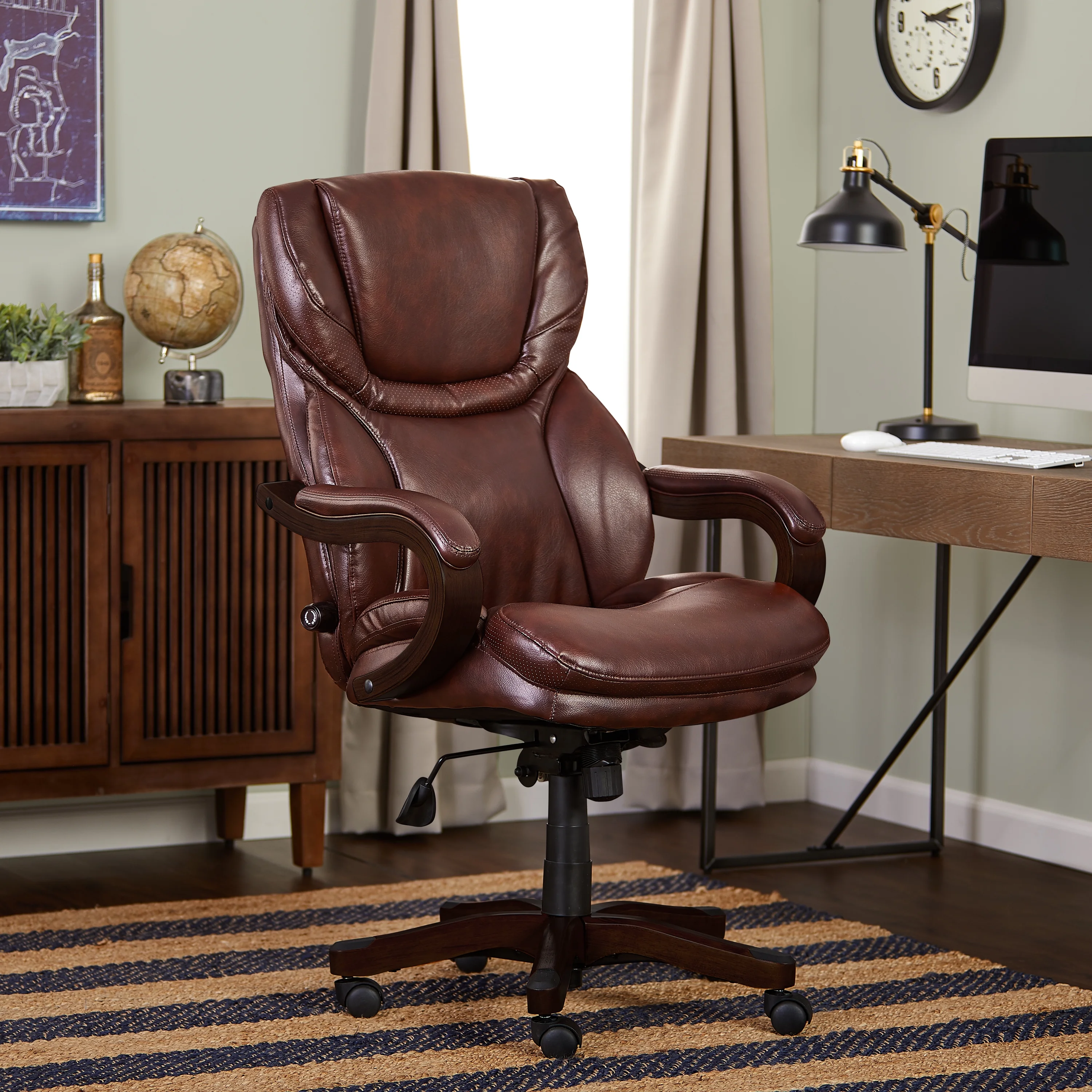 Serta Conway Big & Tall Office Chair, Ergonomic Adjustable Lumbar, Semi Plush Cushion, Body Pillows, Brown