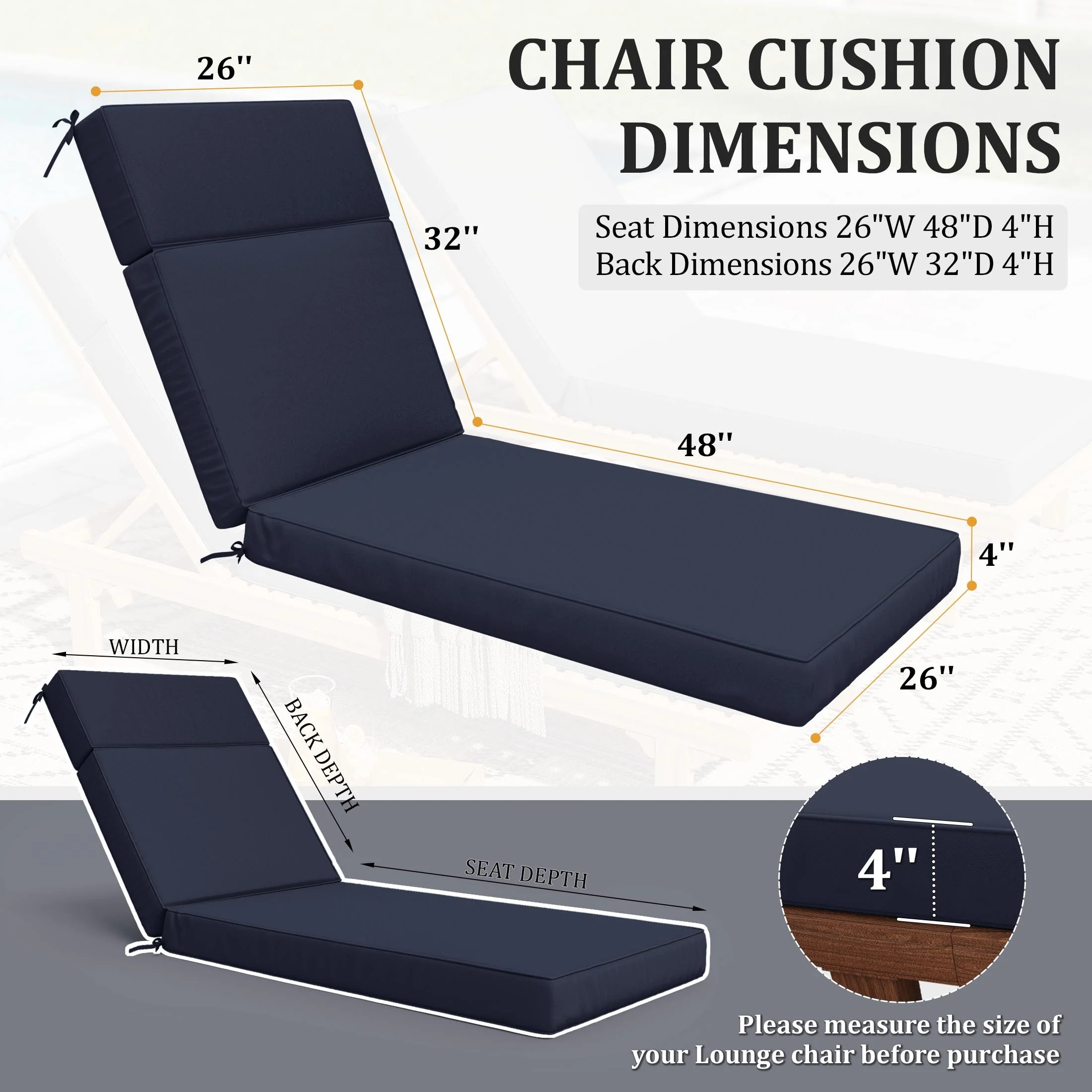 Kimunuk Outdoor Chaise Lounge Cushions set of 2, 80