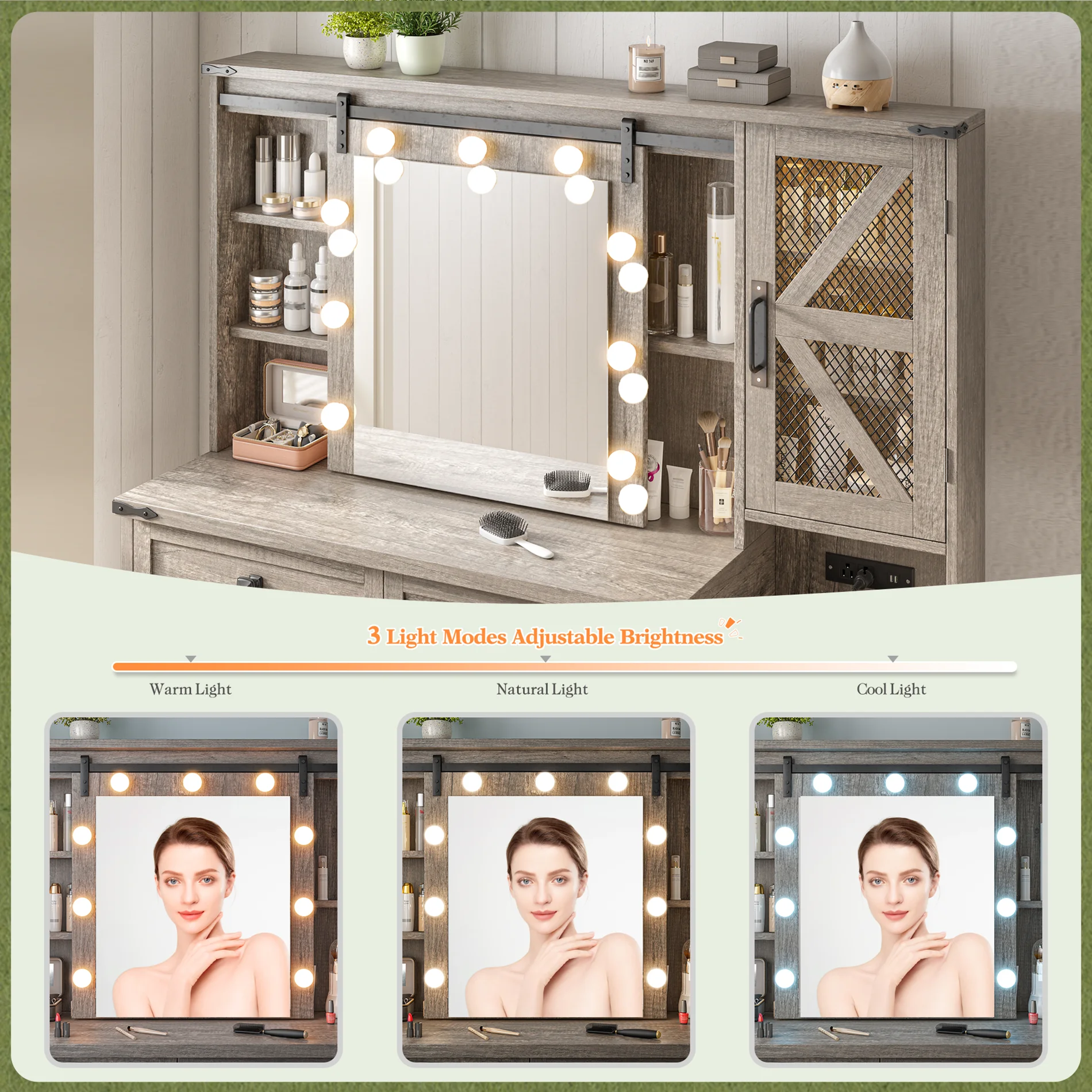 EnHomee Makeup Vanity Desk with Lighted Mirror Large Vanity with 4 Drawers Farmhouse Vanity Set with Mirror and Lights,White