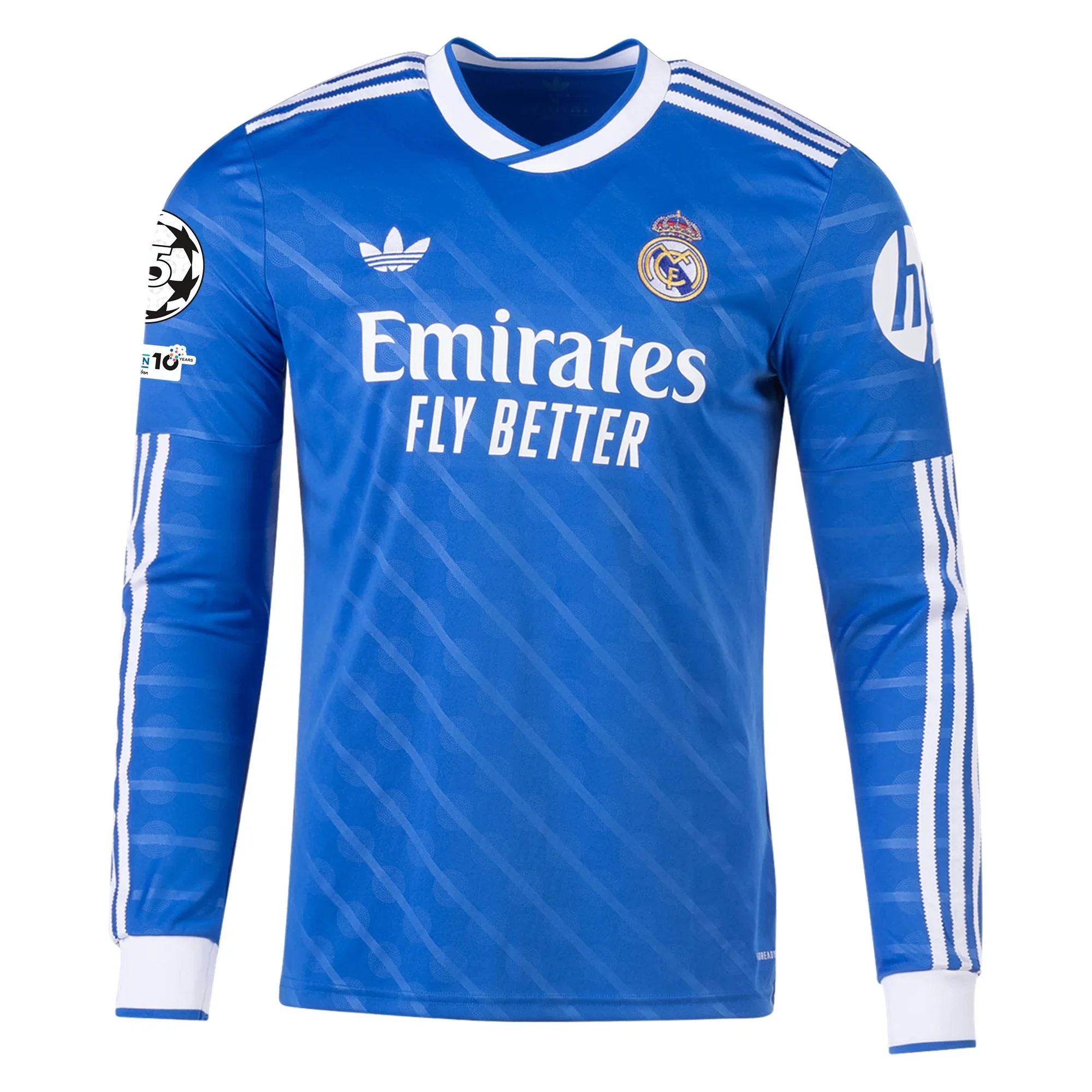 adidas Men's Real Madrid Valverde Long Sleeve Third Jersey w/ Champions League Patches 25/26 (Blue/White)