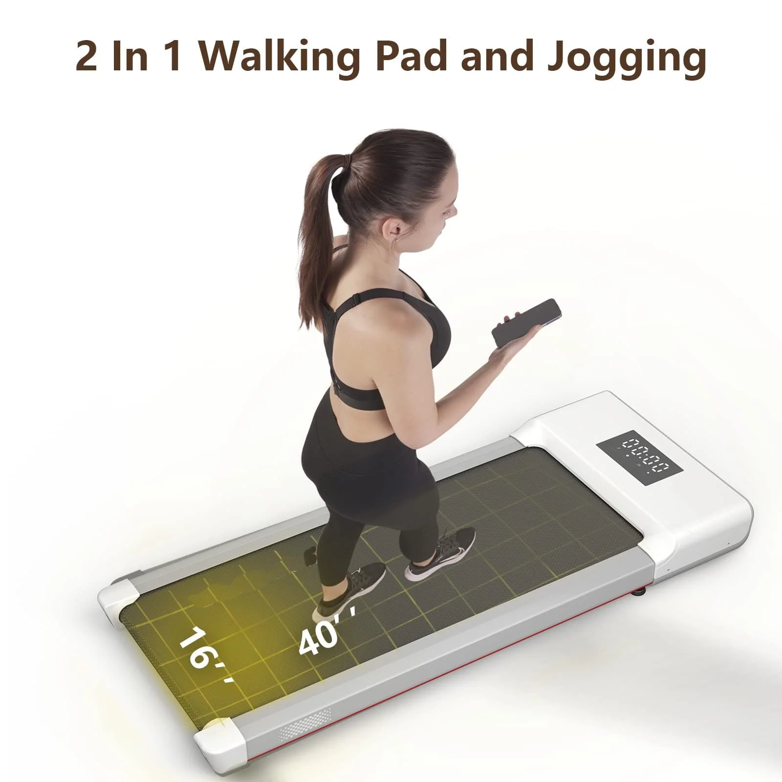 YDZJY  Walking Pad, Walking Treadmill Under Desk Treadmill 2 in 1 for Home/Office with Remote Control, Portable Treadmill in LED Display(White)