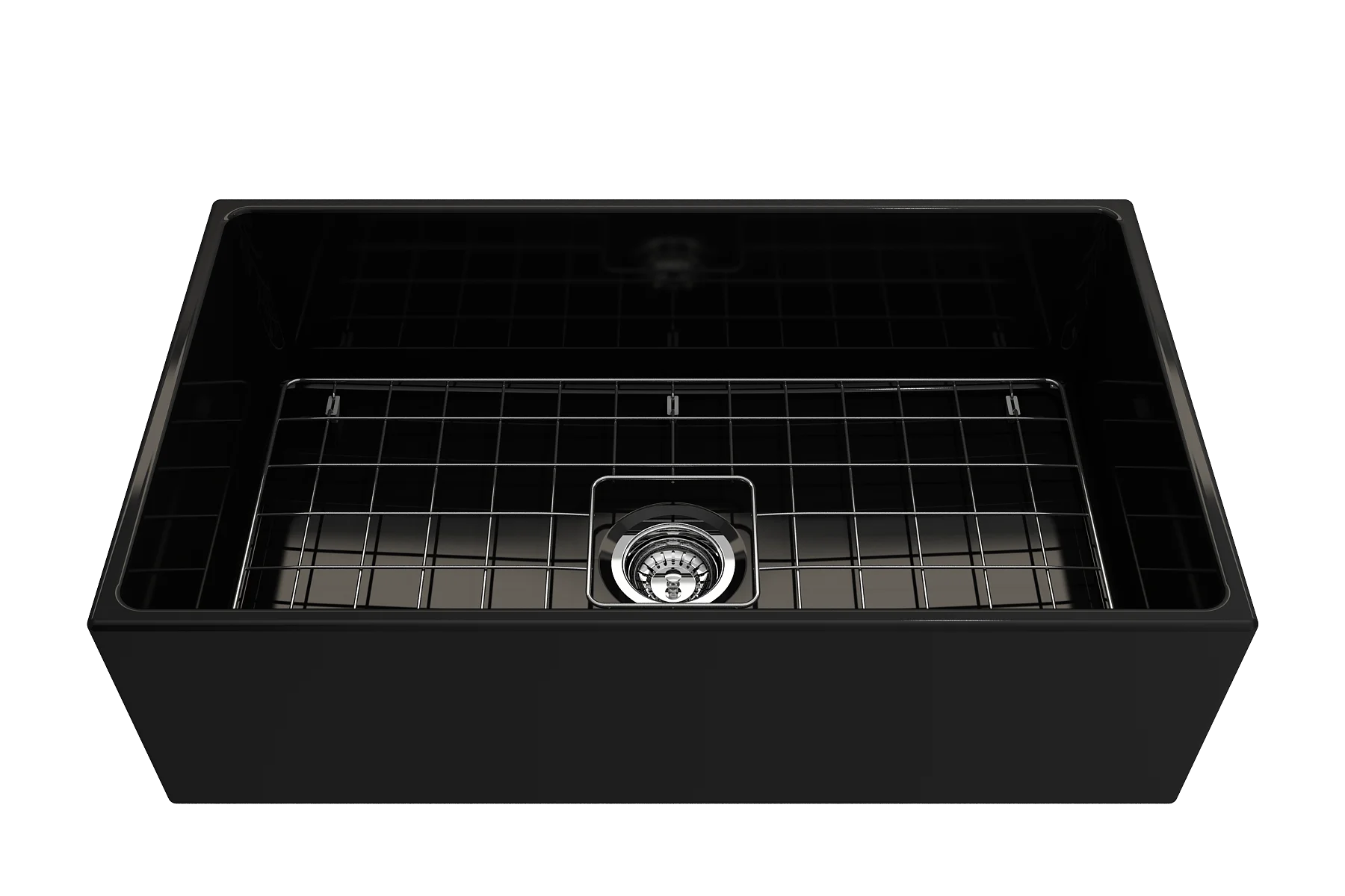 BOCCHI Contempo Apron Front Fireclay 33 in. Single Bowl Kitchen Sink with Protective Bottom Grid and Strainer in White