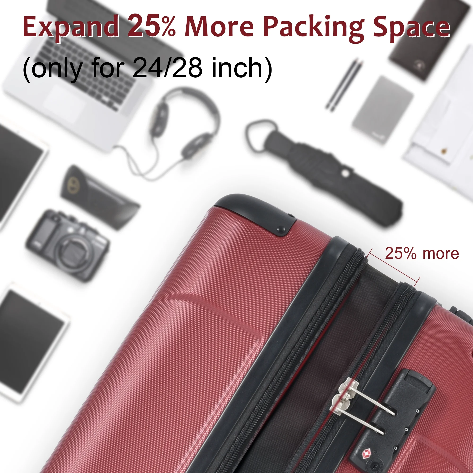 EUROCO 3 Piece Luggage Set, Expandable Hardshell Suitcase with TSA Lock and Double Spinner Wheels,ABS Lightweight Durable Travel luggage Set(20