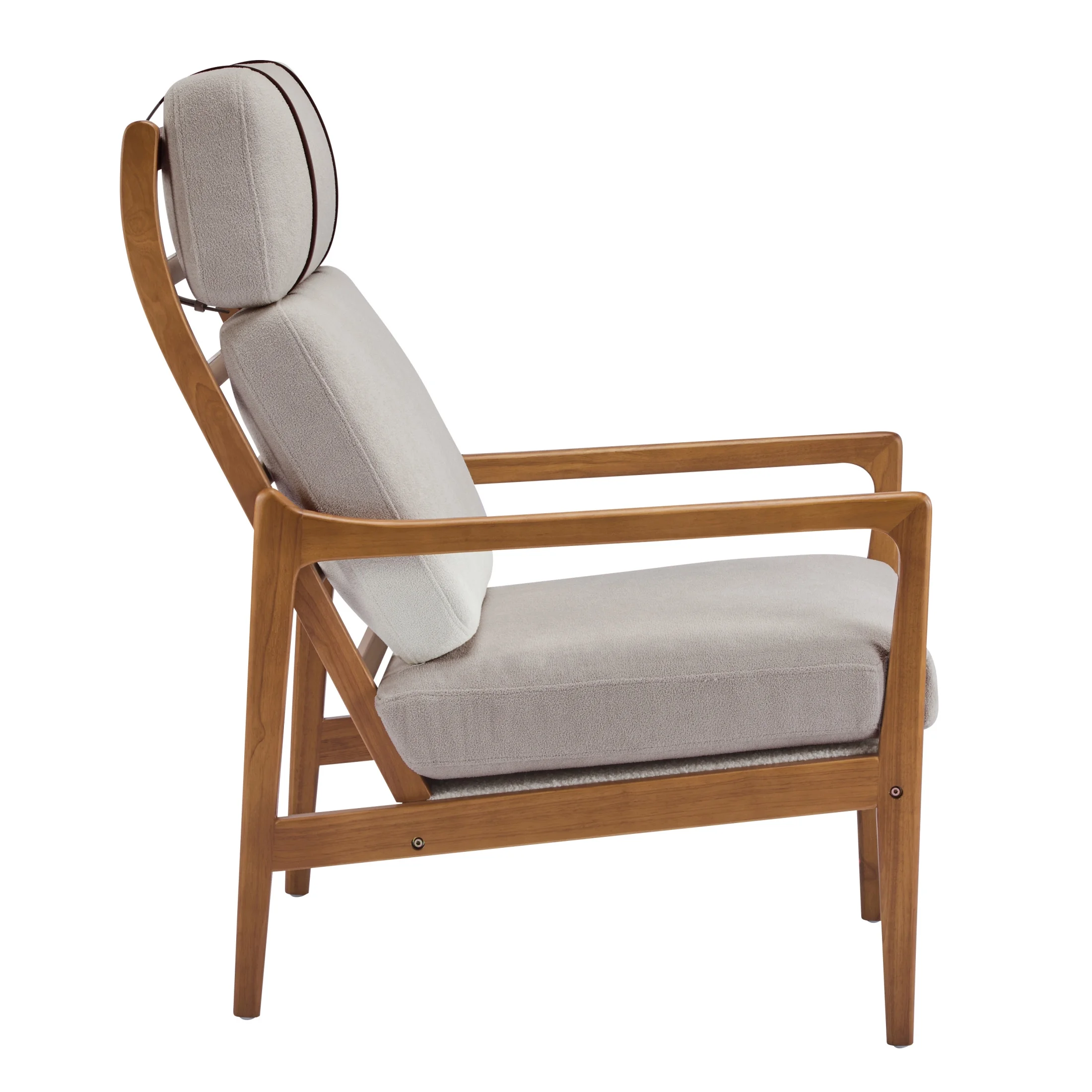 Christopher Knight Home Mid-Century Modern Accent Chair, Solid Wood Frame with High Back, Beige Cushions