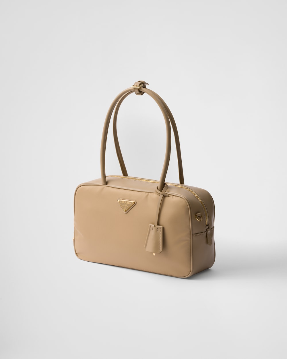 Re-Nylon and Leather Medium Top-Handle Bag With Padlock
