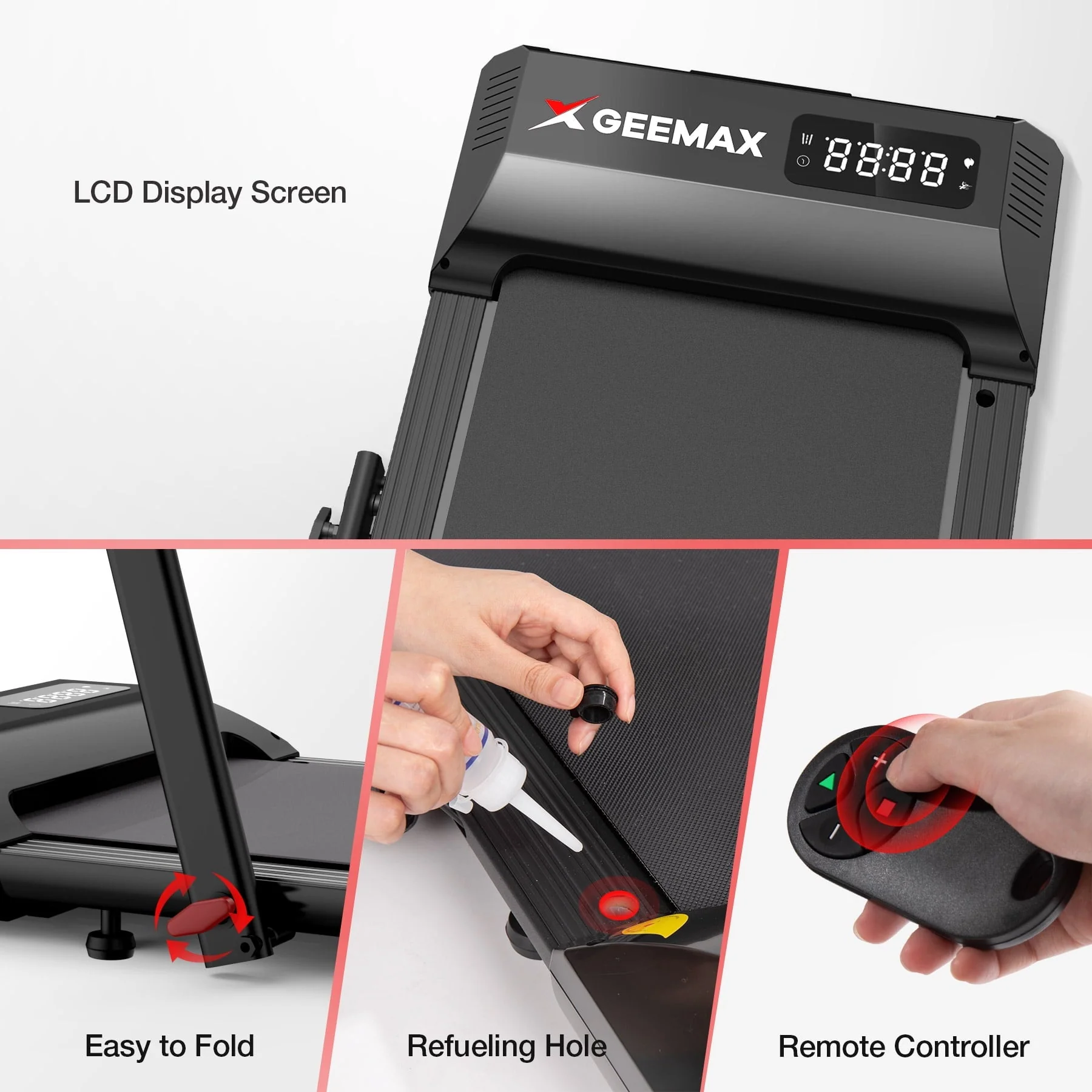 Geemax 2 in 1 Folding Treadmill,3.0HP Under Desk Treadmill for Home,265lbs Capacity 0.6-7.5MHP with APP & LCD Display, Portable Treadmill for Home, Office, Gym