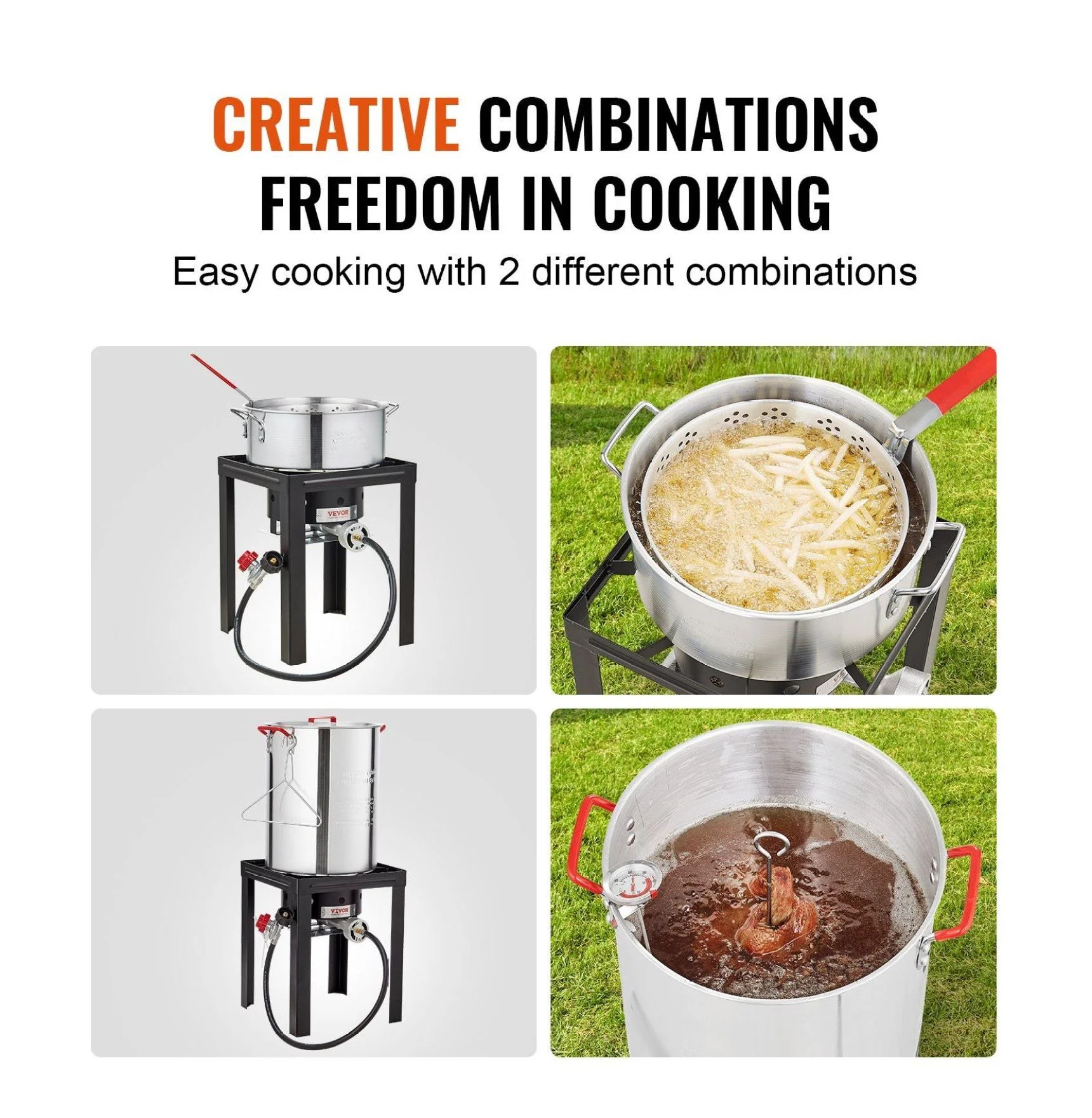 Turkey Deep Fryer, 30-qt Turkey & 10-qt Fish Steamer Cooker Set, Outdoor Aluminum Seafood Frying Pot, 54,000 BTU Burner Propane Gas Boiler, Includes Baskets, Perforated Poultry Rack, Temperature Gauge 10 Qt