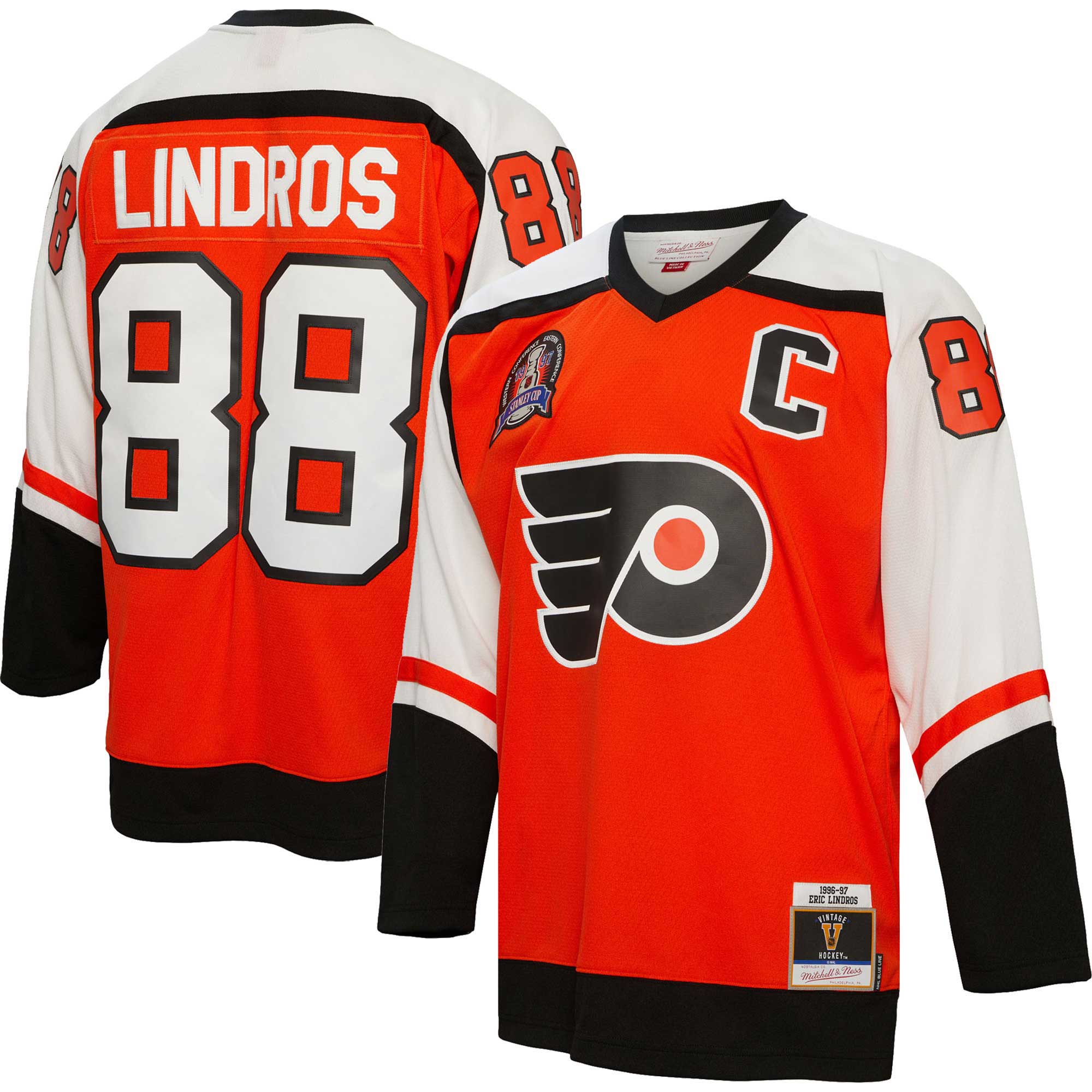 Eric Lindros Philadelphia Flyers Mitchell & Ness Captain Patch 1996/97 Blue Line   Jersey – Orange