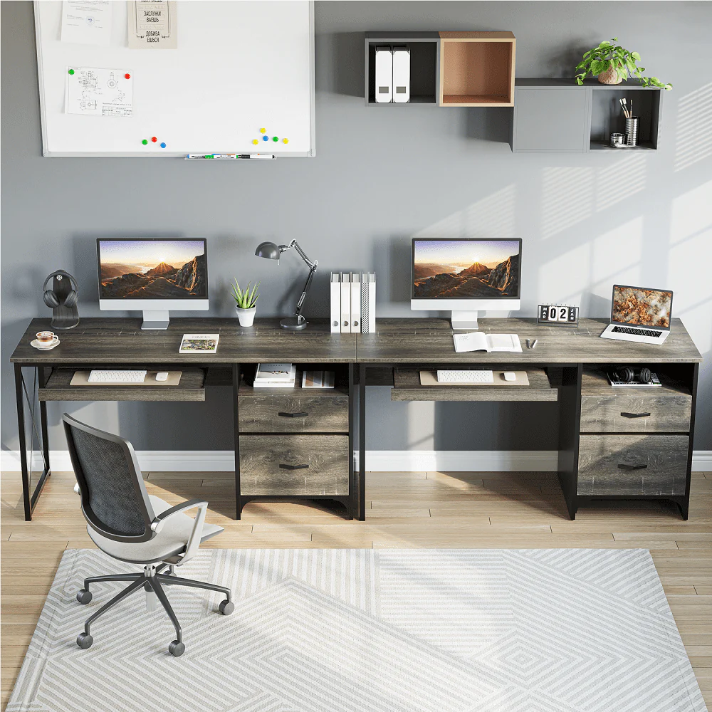 Bestier 55 inch Computer Desk with Storage Drawers & Keyboard Tray & File Drawer Home Office Desk Grey