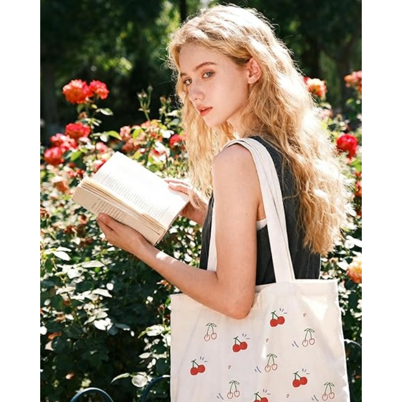 CANVORY Canvas Tote Bag with Aesthetic Prints