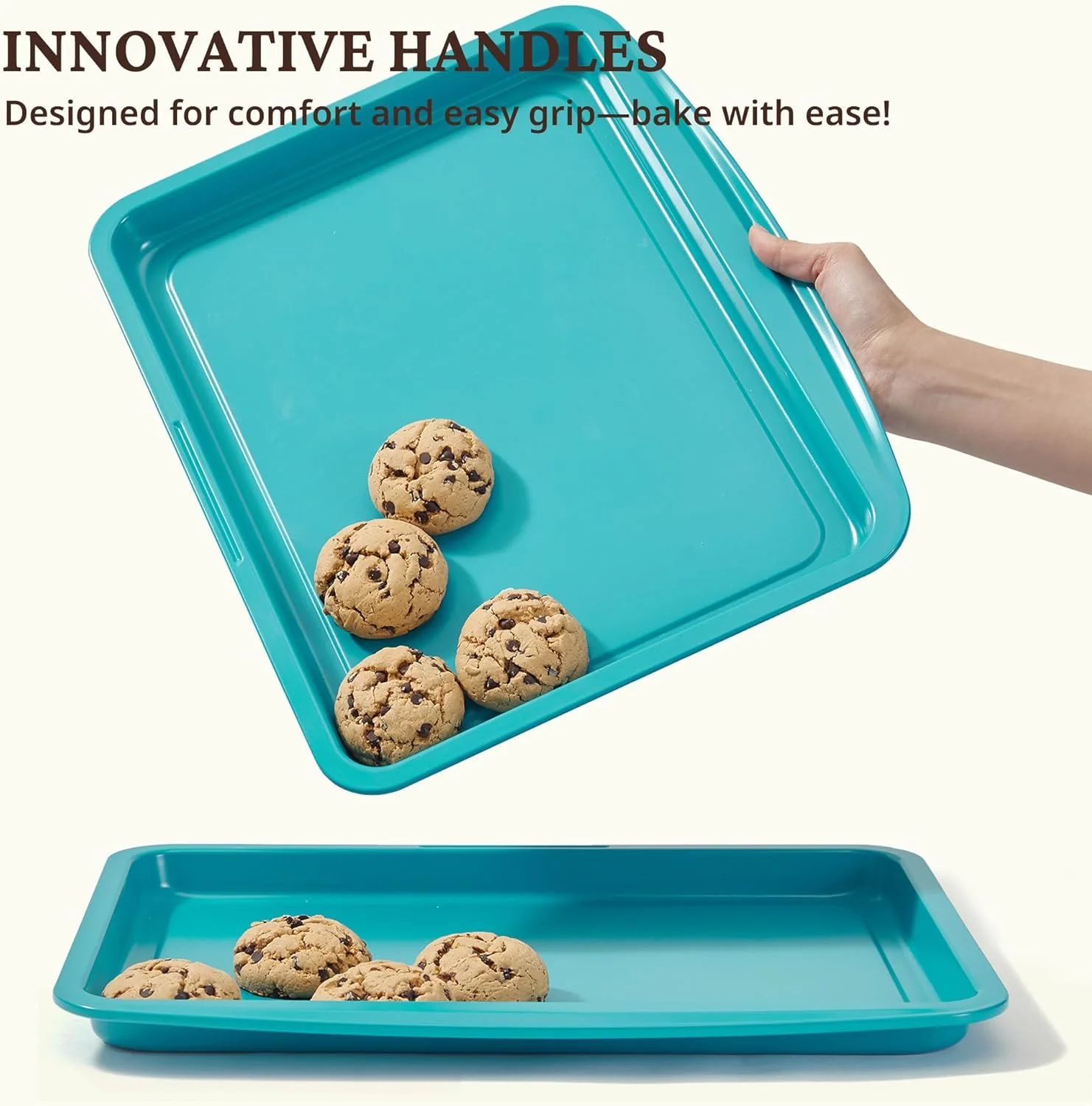 Stackable Bakeware Set, 9-Piece Baking Pans Set with Non-Stick Coating and Innovative Handles, Includes Exclusive Donut Pan a?? Ideal for Home and Professional Baking (Blue)
