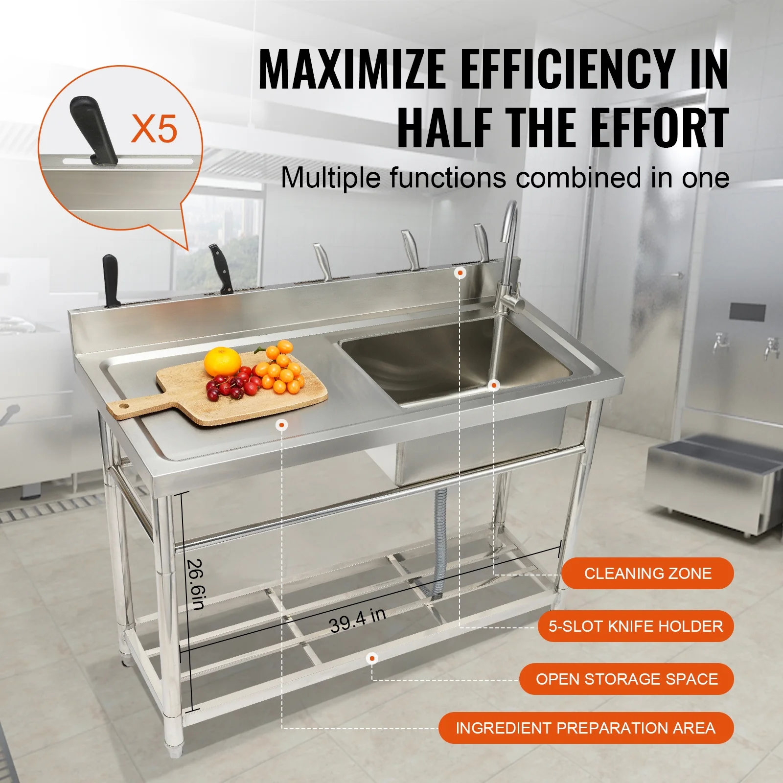 KFFKFF Commercial Public Facilities And Preparation Of Single Bowls, Bring The Workbench 39.4 x 19.1 x 37.4 inch