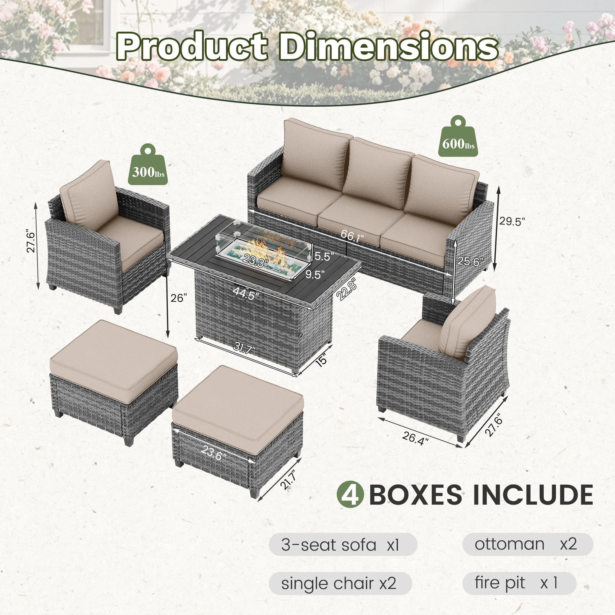 POTEBAN Patio Furniture Set, 7 Pieces Outdoor Sectional Sofa Couch with Chairs, Ottomans and Comfy Cushions, All Weather Wicker Rattan Patio Conversation Set for Garden Backyard Dark Grey