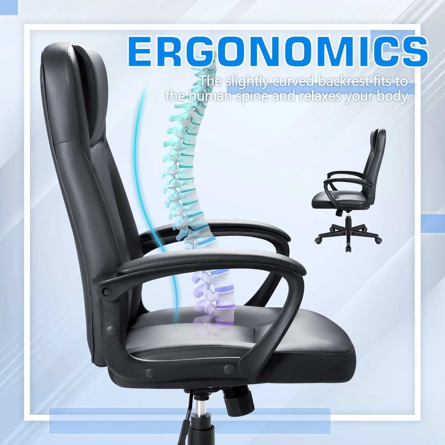 Homall Leather High Back Office Chair Ergonomic Executive Office Chair Swivel Computer Desk Chair Lumbar Support Soft Cushioned Padded Arms (Black)