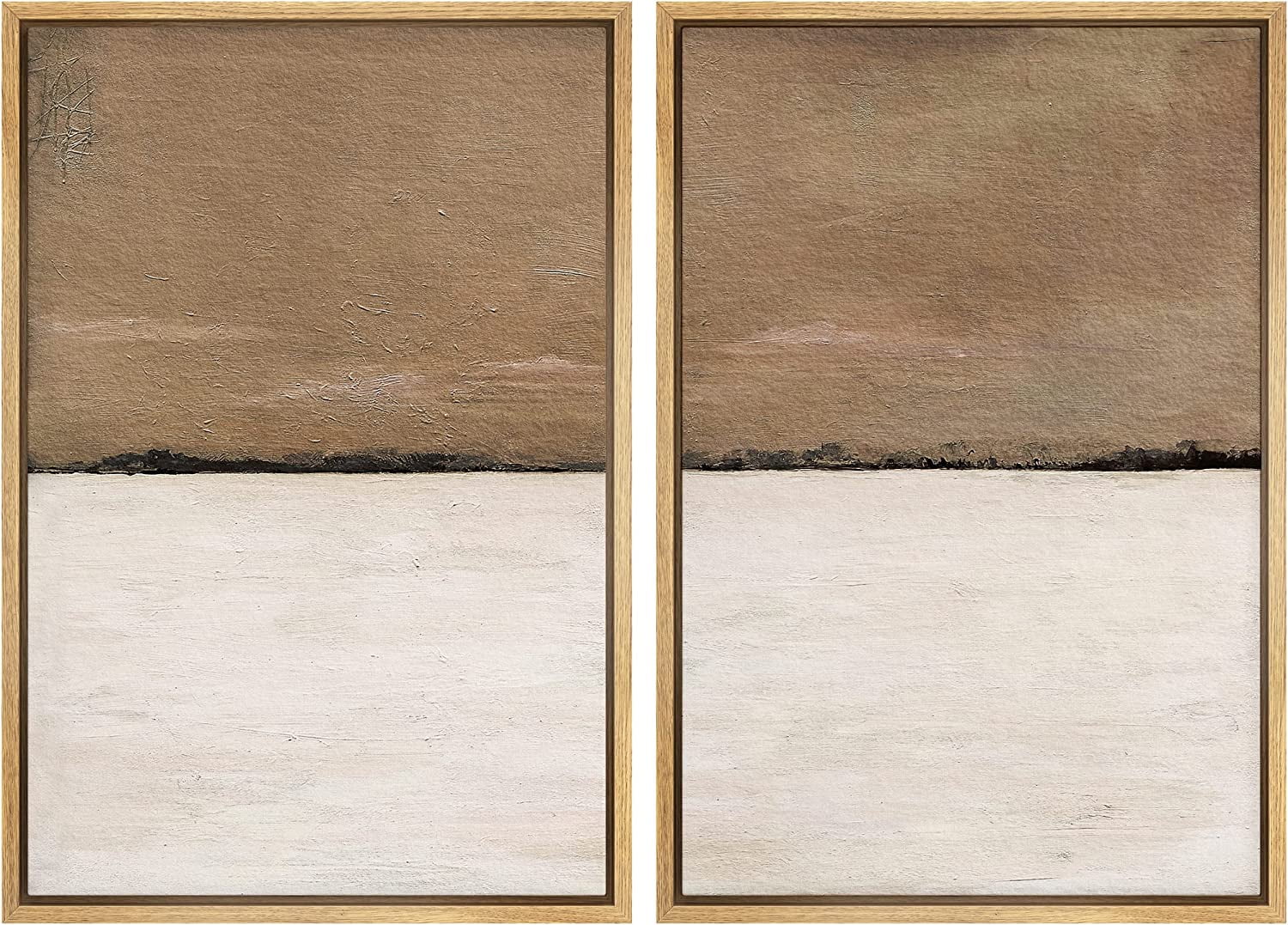 IDEA4WALL Framed Canvas Print Wall Art Set of 2 Brown Tan Pastel Landscape Geometric Abstract Modern Art Decorative Contemporary Bohemian Artwork for Bedroom, Office - 16