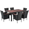 7 Piece Outdoor Wicker Sectional Dining Set, Outdoor Furniture Set with Stackable Armrest Chairs & Beige Cushions, Patio Dining Set for 6, Black Rattan