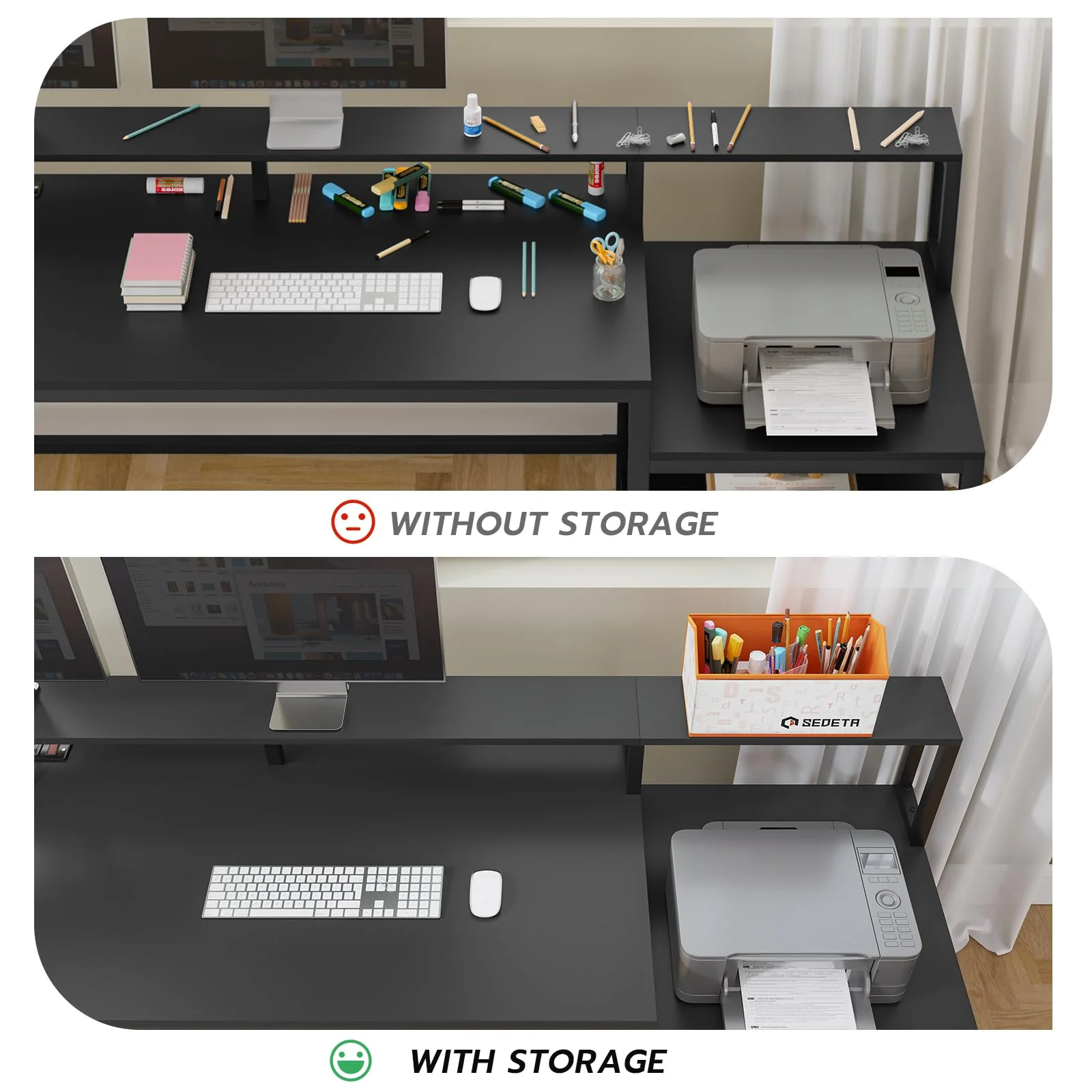 L Shaped Desk with Power Outlet and LED Lights, Corner Computer Desk with File Drawer for Home Office,  Gaming Desk,  Rustic Brown