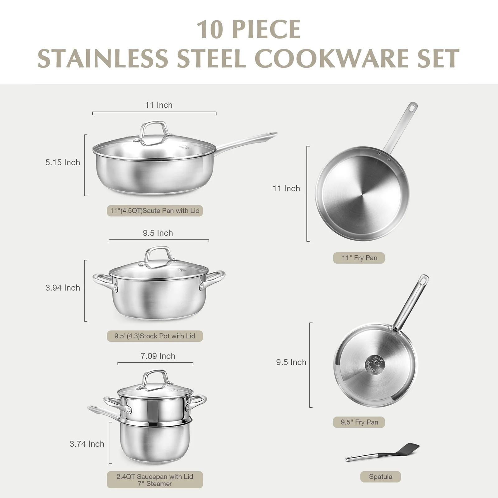 Koch Systeme CS Stainless Steel Cookware Set 10 Piece, 18/10 Stainless Steel Pots and Pans Set for Professional Cooking, Induction Compatible, Dishwasher and Oven Safe