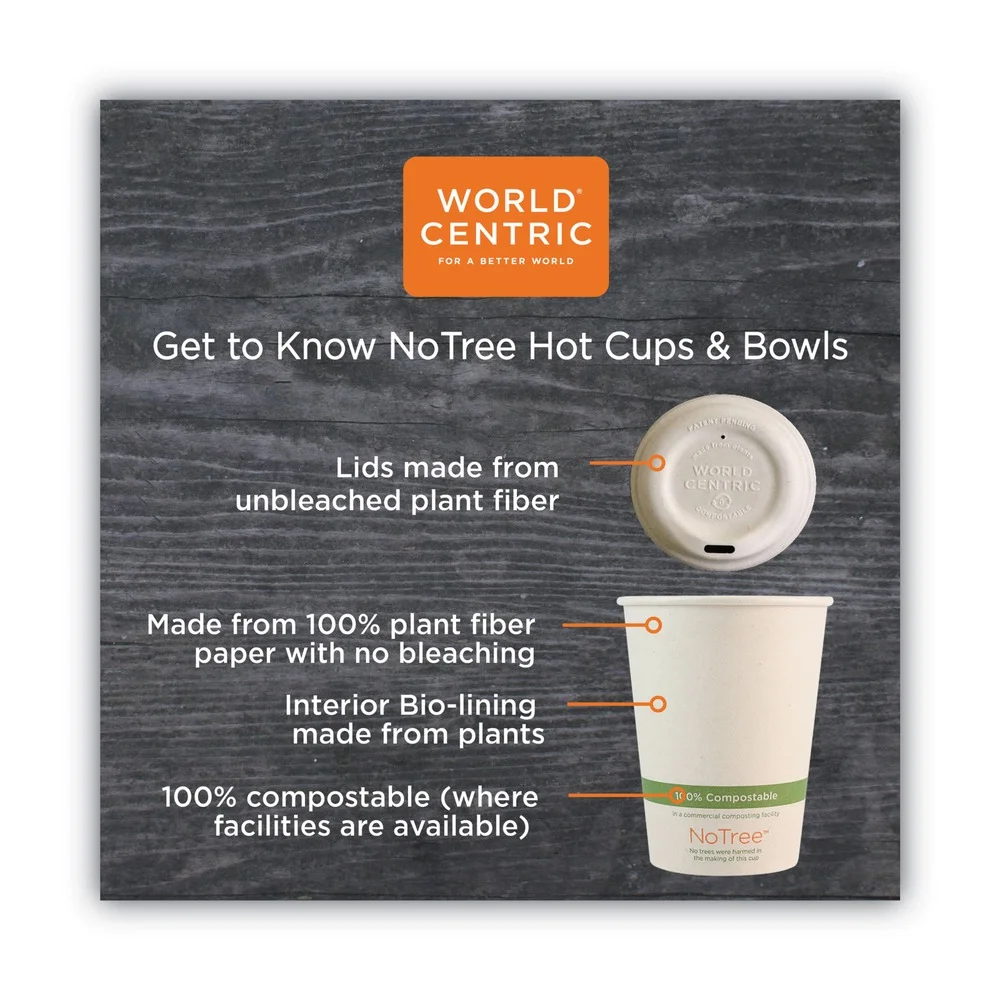 World Centric BO-SU-24 No Tree 4.4 in. Diameter x 4.5 in. h Sugarcane Paper Bowls - Natural (500/Carton)