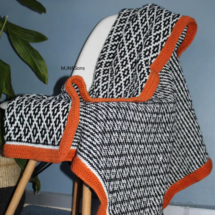 45x57 Black and White Mosaic Crochet Throw