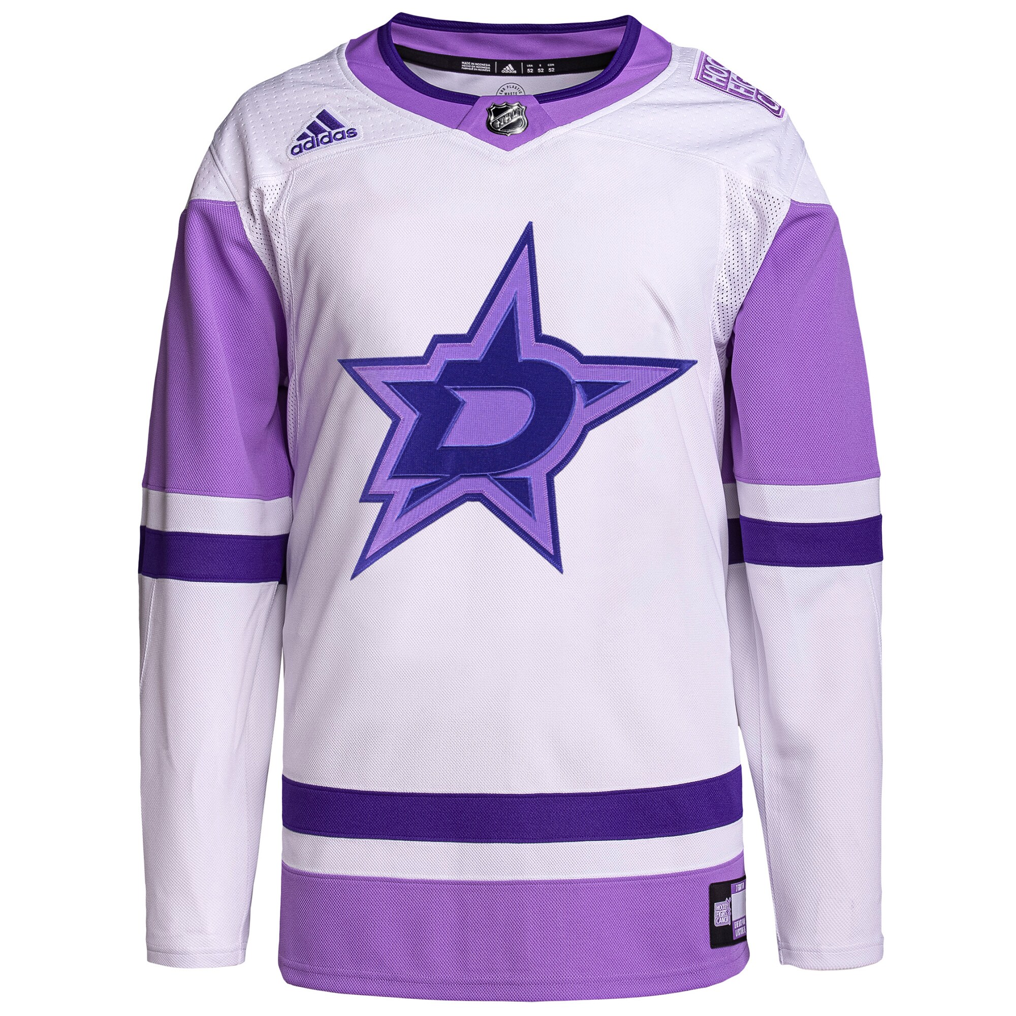 Dallas Stars  Hockey Fights Cancer Primegreen  Blank Practice Jersey – White/Purple