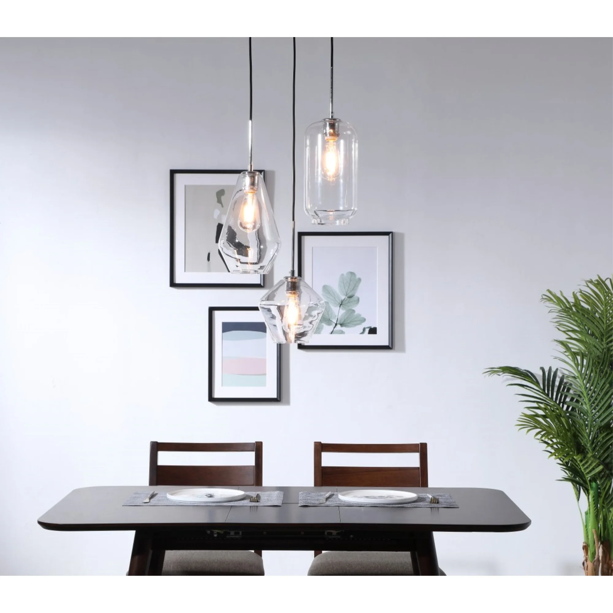 Gene 3 light Chrome and Clear glass pendant