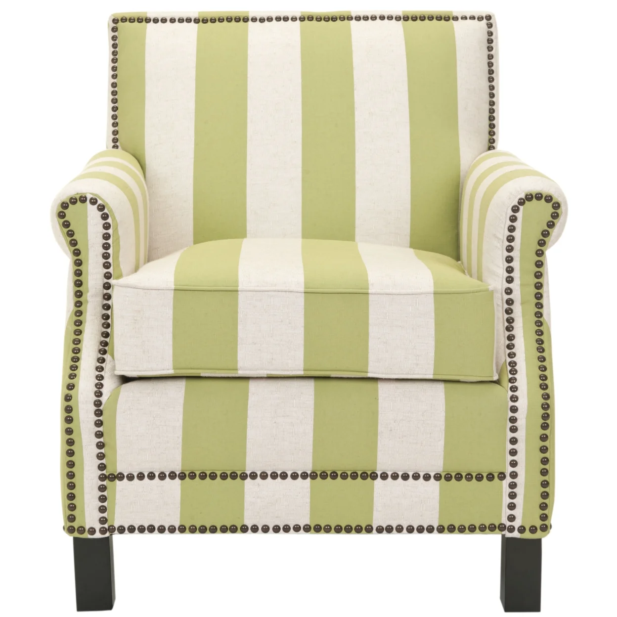 SAFAVIEH Easton Club Chair With Stripes Brass Nail Head Green / White