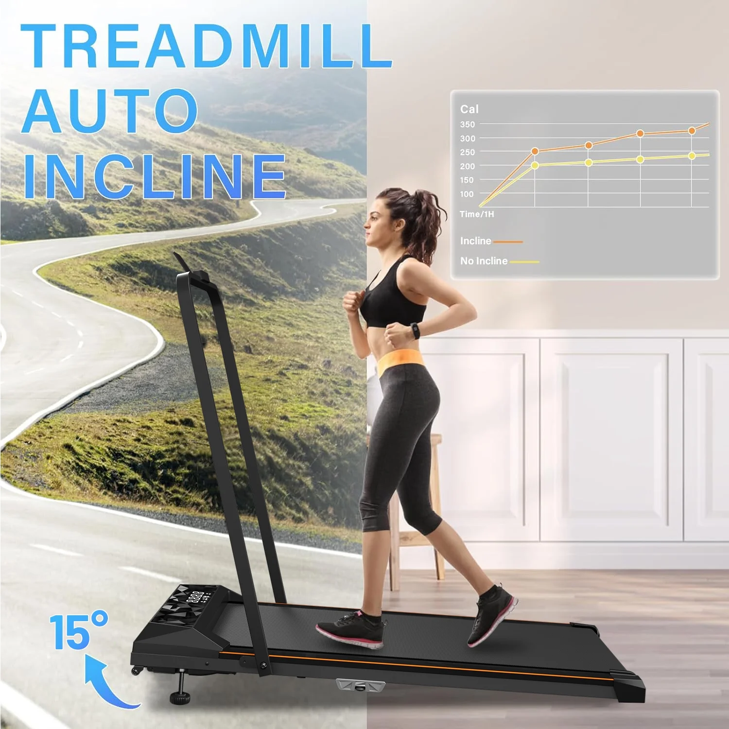 CoolHut Walking Pad, Under Desk Treadmill, 4-in-1 Home/Office Treadmill, Compact and Portable Foldable Treadmill, No Installation, Low Noise, LED Display,300 lb. Capacity with Remote Control