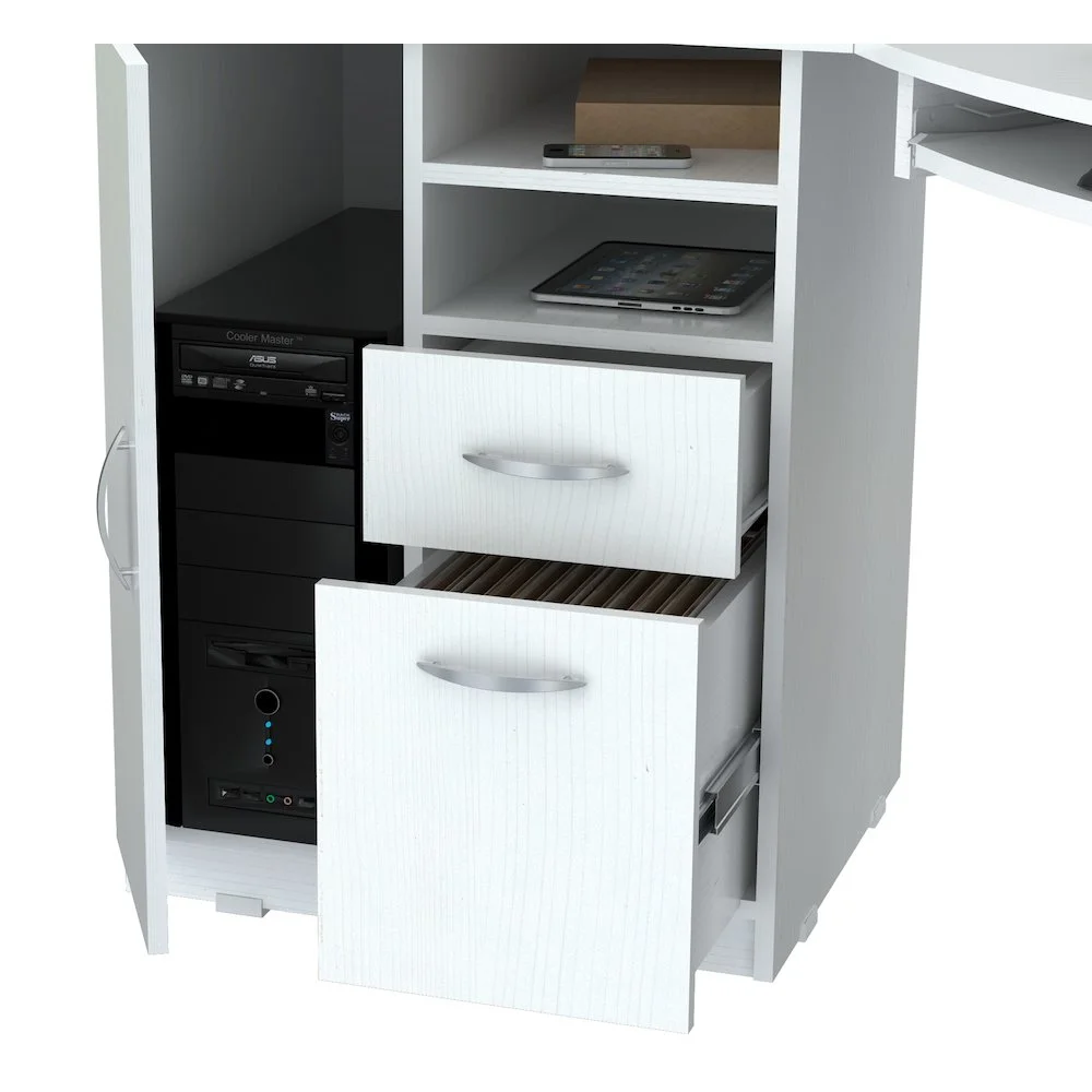 Inval Modern Corner Desk with 2 Drawers and Cabinet, Washed Oak