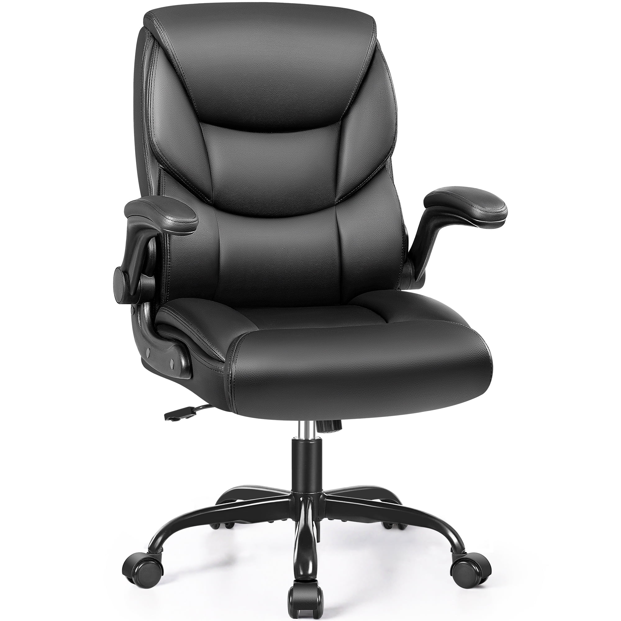 COOLHUT Leather Office Chair, Big and Tall Office Chair 400LBS Wide Seat Ergonomic Computer Desk Chair High Back Executive Leather Chair Adjustable Task Chair Lumbar Back with 8-Year Warranty, Black