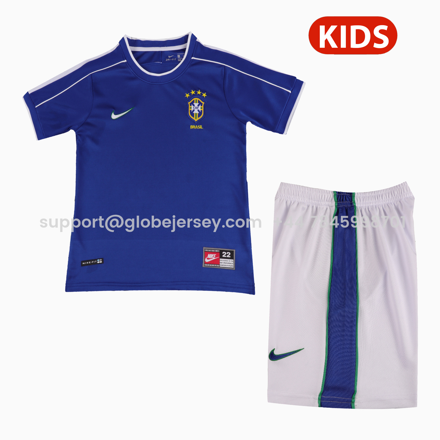 Retro Brazil 1998 Away Kids Kit