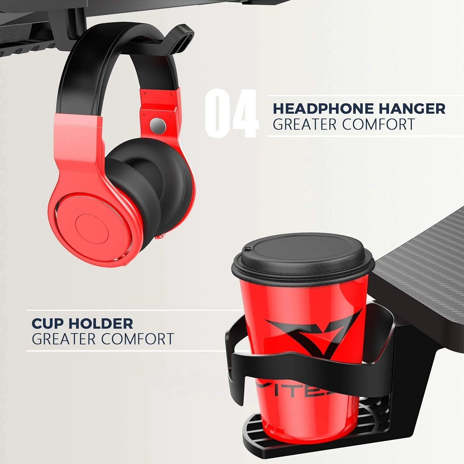 Vitesse 55 Inch Gaming Desk, Ergonomic Office PC Computer Desk with Large Mouse Pad, Z Shaped Gamer Tables Pro with USB Gaming Handle Rack, Stand Cup Holder and Headphone Hook