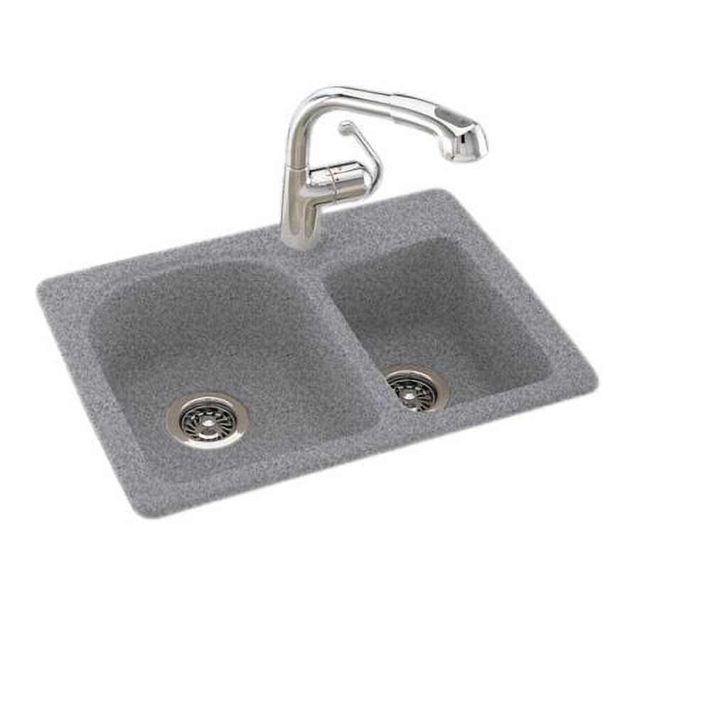 Dual Mount Composite 25x18x7.5 1-Hole Double Bowl Kitchen Sink in White