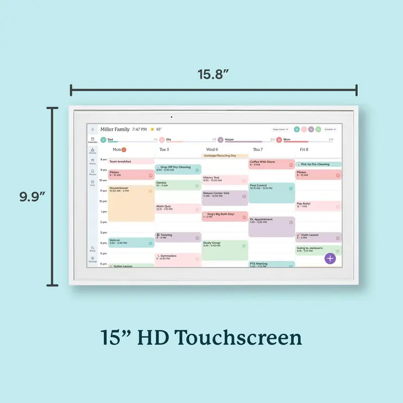 15-Inch Digital Wall Planner & Family Chore Board – Interactive 2025 Calendar Display with Touch Interface