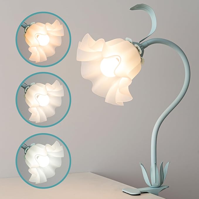 Flower Lamp Clip on Light, 3 Color Modes Eye-Caring Desk Lamp with Clamp